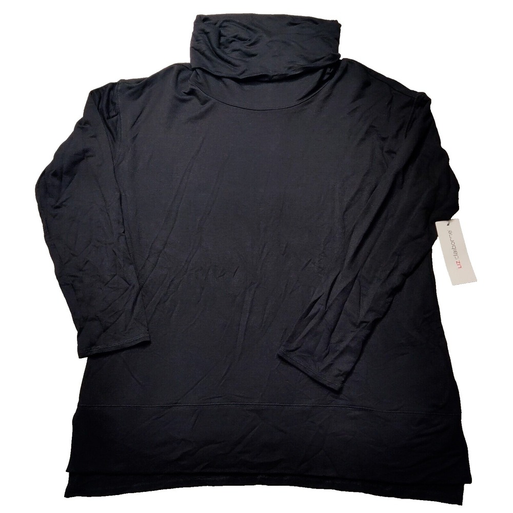 LIZ CLAIBORNE Women Large Black Cowl Neck Rayon Stretch Pull Over Shirt NEW